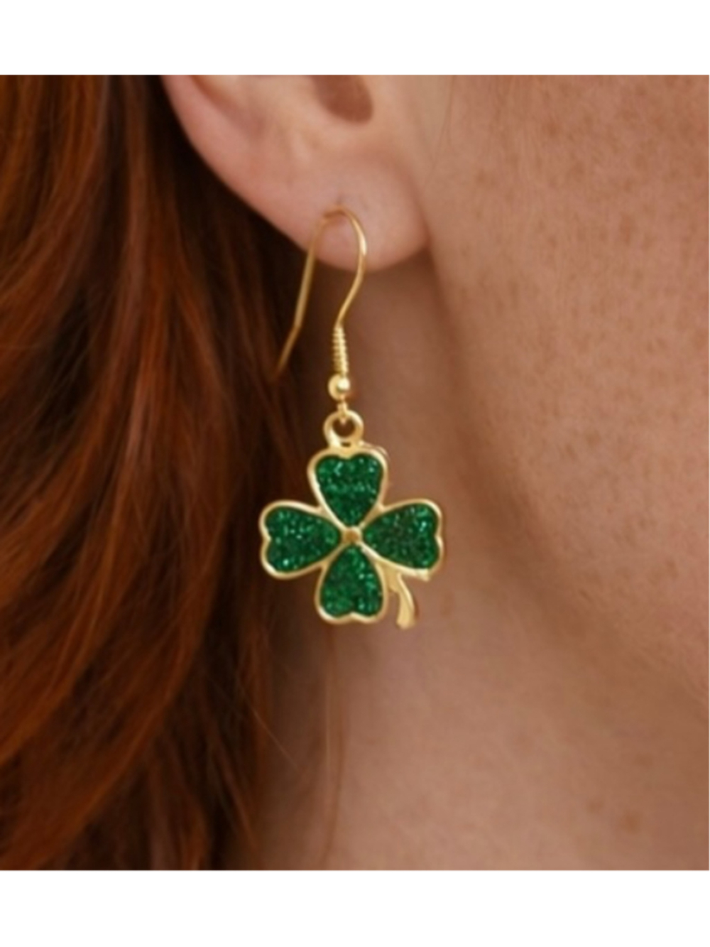 NEW Gold Green Shamrock Clover Dangle French Hook St. Patrick’s Day Earrings NWT